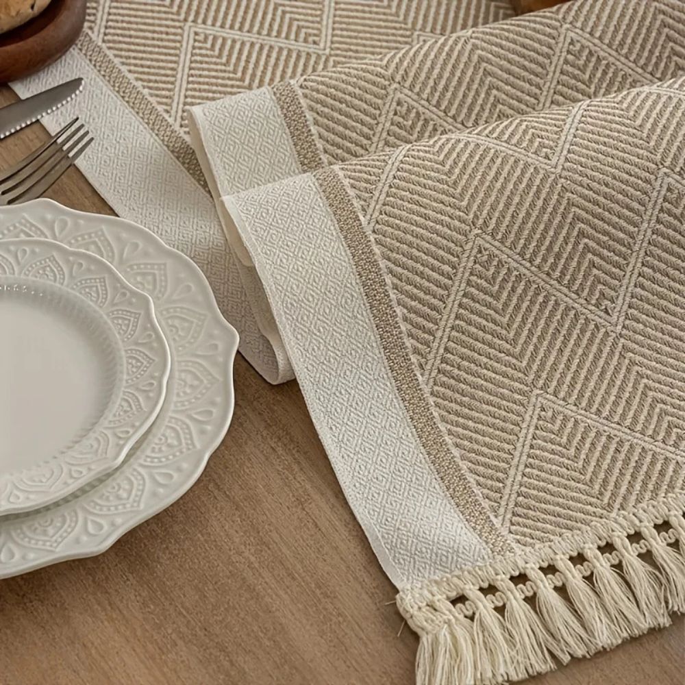 Woven Table Runner Microfiber Blend | Zigzag Pattern with Fringes | Protects Dining Surfaces from Heat and Scratches