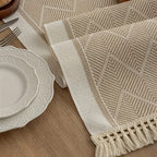 Woven Table Runner Microfiber Blend | Zigzag Pattern with Fringes | Protects Dining Surfaces from Heat and Scratches