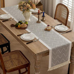 Woven Table Runner Microfiber Blend | Zigzag Pattern with Fringes | Protects Dining Surfaces from Heat and Scratches