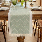 Woven Table Runner Microfiber Blend | Zigzag Pattern with Fringes | Protects Dining Surfaces from Heat and Scratches