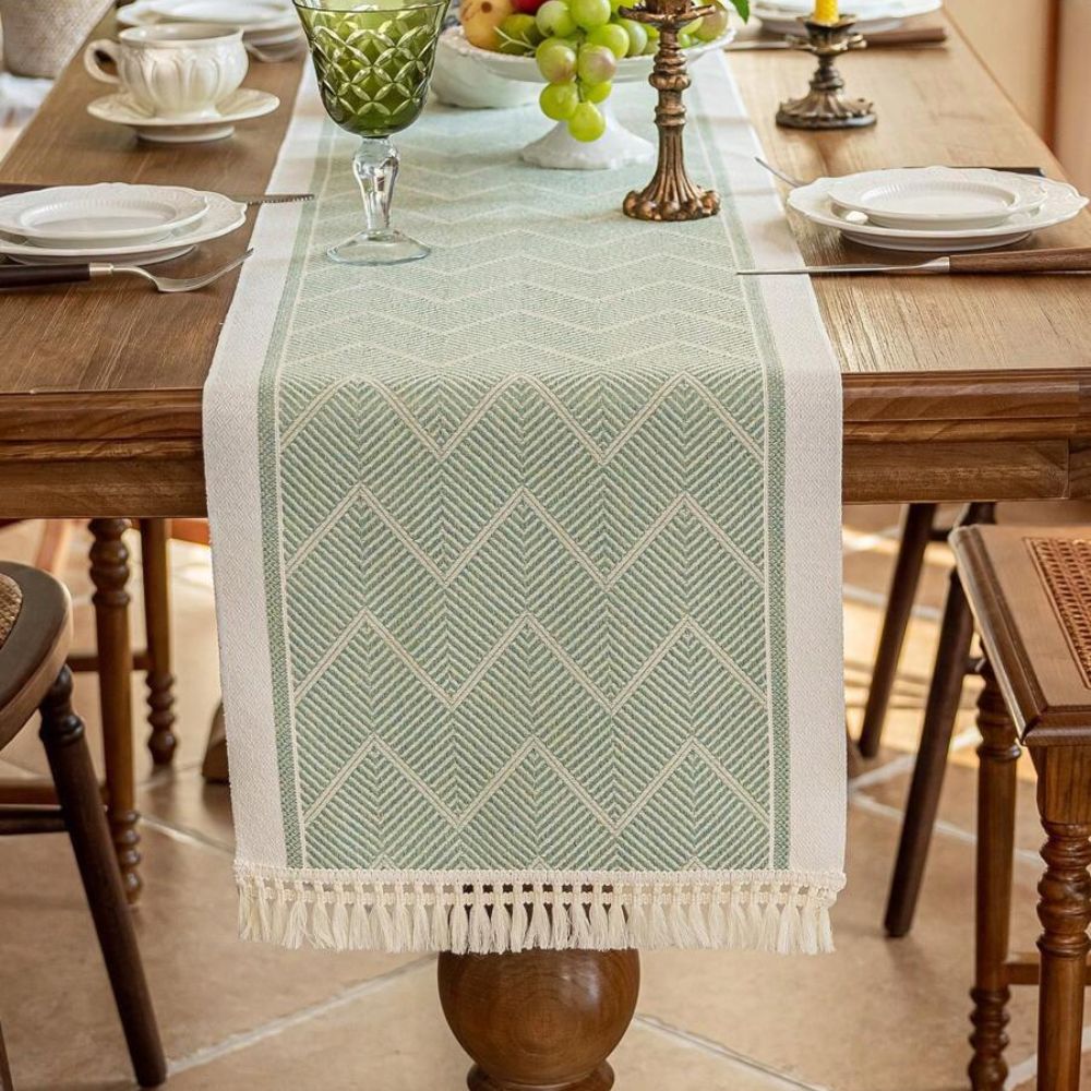 Woven Table Runner Microfiber Blend | Zigzag Pattern with Fringes | Protects Dining Surfaces from Heat and Scratches