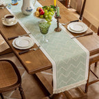 Woven Table Runner Microfiber Blend | Zigzag Pattern with Fringes | Protects Dining Surfaces from Heat and Scratches