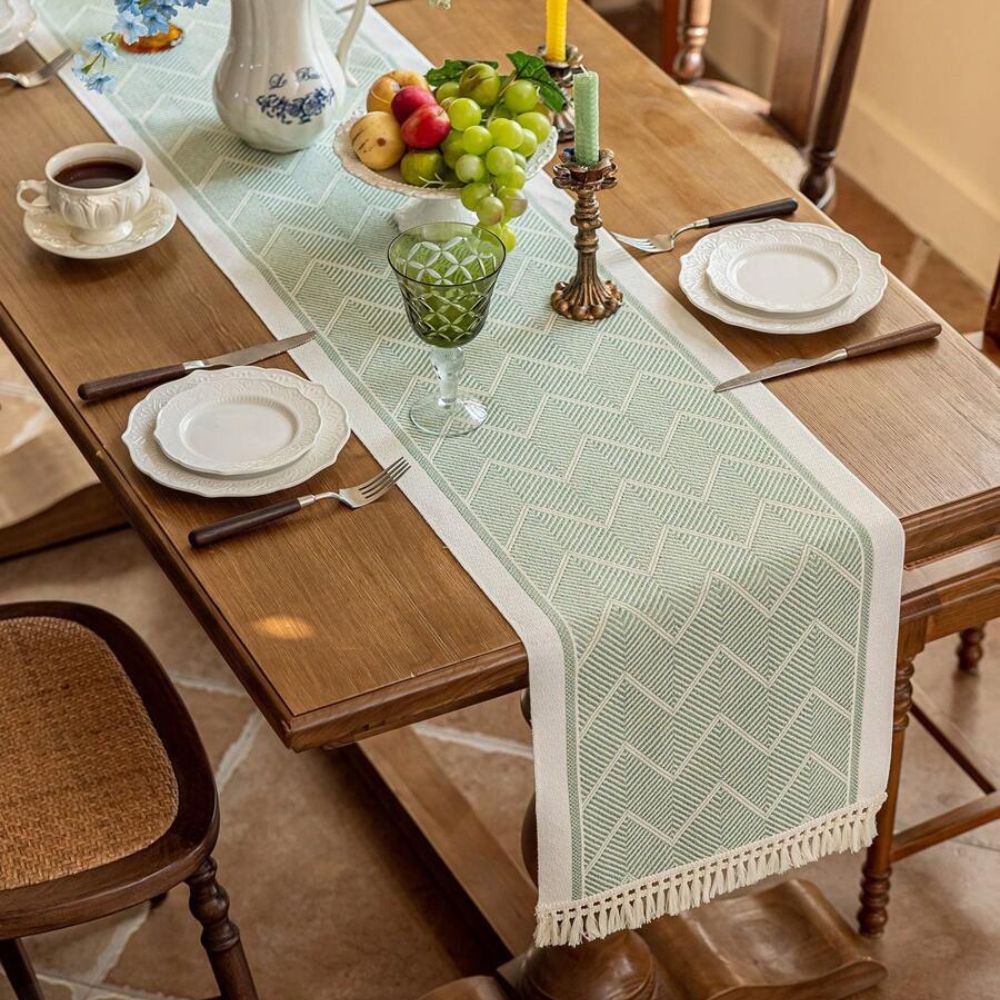 Woven Table Runner Microfiber Blend | Zigzag Pattern with Fringes | Protects Dining Surfaces from Heat and Scratches