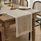 Woven Table Runner Microfiber Blend | Zigzag Pattern with Fringes | Protects Dining Surfaces from Heat and Scratches