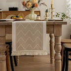 Woven Table Runner Microfiber Blend | Zigzag Pattern with Fringes | Protects Dining Surfaces from Heat and Scratches