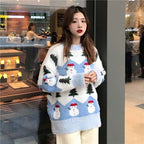 Women's Christmas Sweater with Snowman and Christmas Tree Print – Cozy Knit Pullover