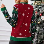 Women's Christmas Dinosaur Sweater – Funny “Look I'm a Tree-Rex” Red and Green Knit Pullover
