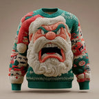 Men's Christmas Sweater – 3D Santa Claus Face Fuzzy Knit Pullover with Long Sleeves