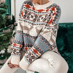 Women's Oversized Christmas Sweater – Y2K Nordic Geometric Pattern Chunky Knit Pullover