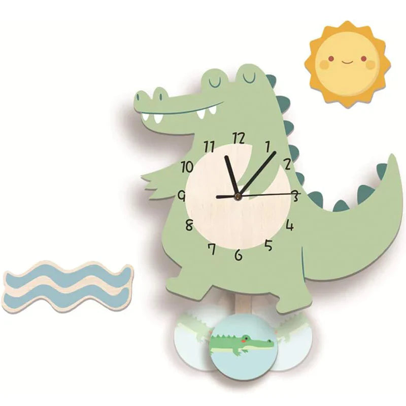 Animal Wall Clock Kids Educational Room Timepiece