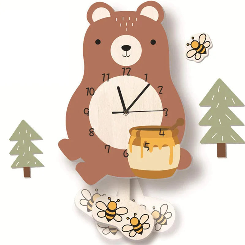 Animal Wall Clock Kids Educational Room Timepiece