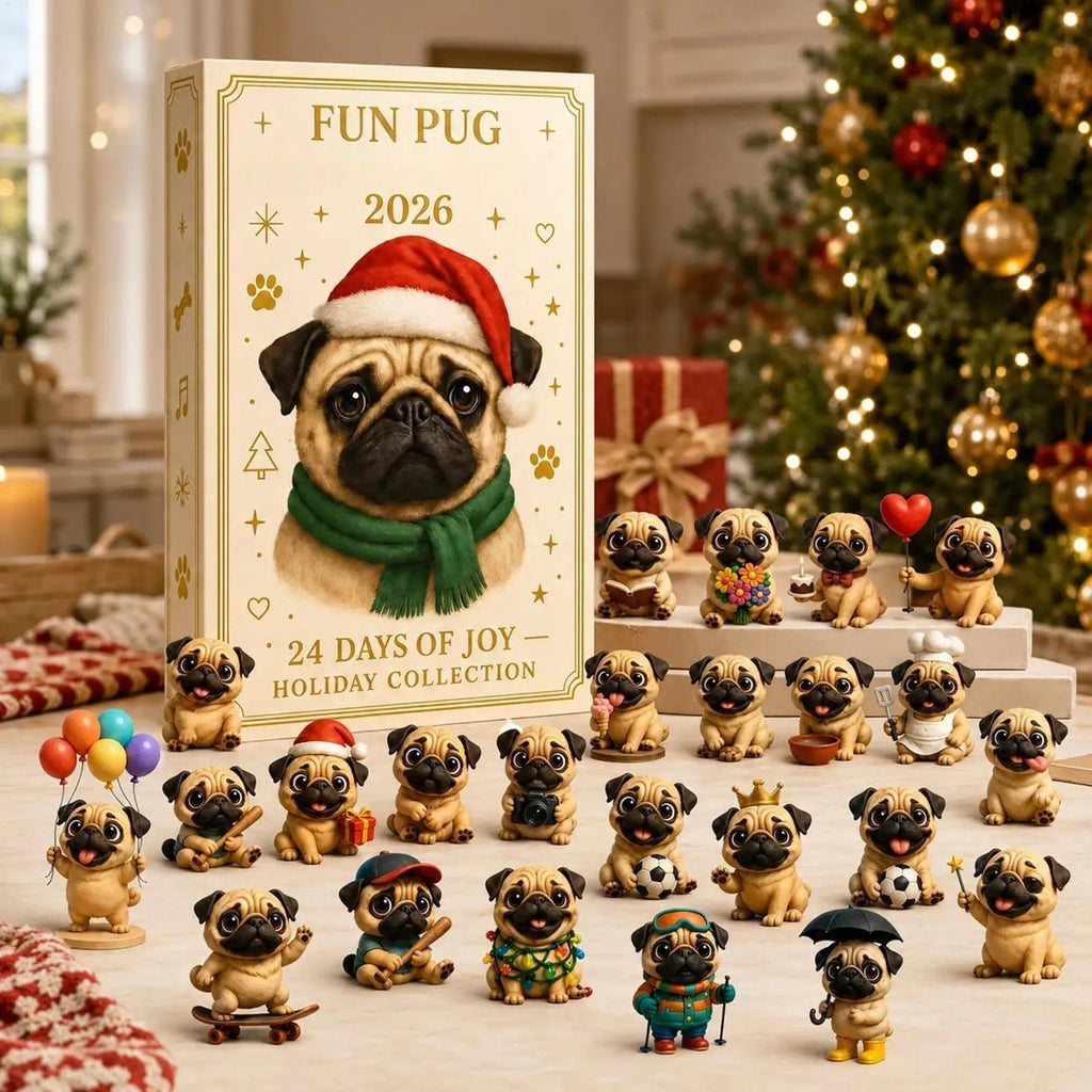 Pug Christmas Countdown Calendar 2026 24 Days Mini Dog Figurine Advent Festive Decoration Party Supplies Stockings Office Table Living Room