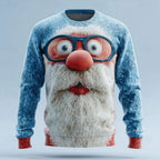 Men's Christmas Sweater – 3D Santa Claus Face Fuzzy Knit Pullover with Long Sleeves
