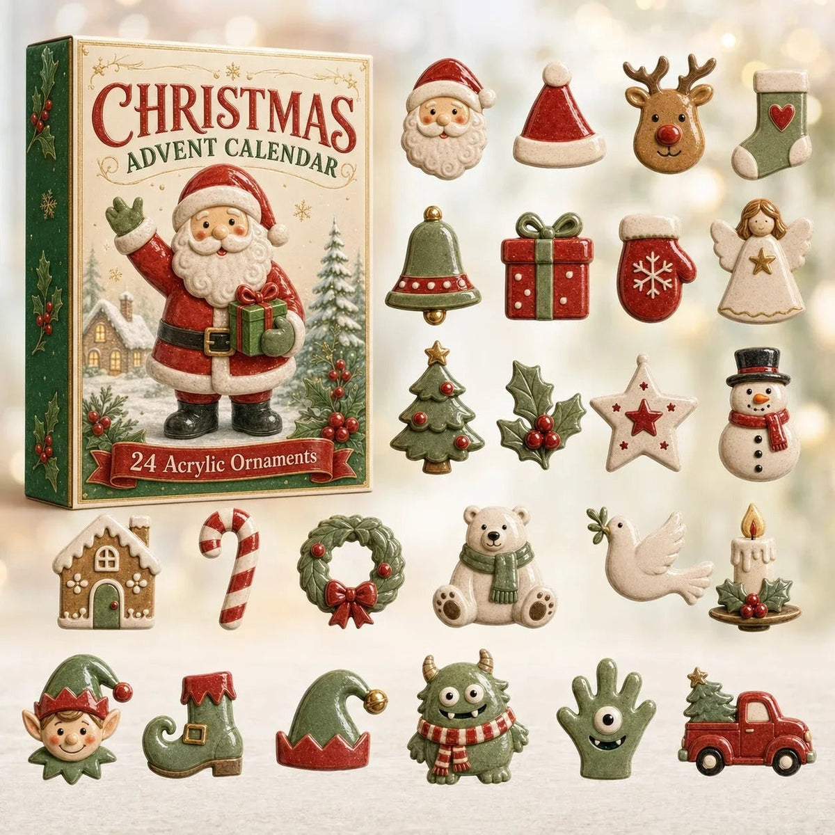 24-day Mini Christmas Calendar with Building Blocks, Unique Designs, Buildable Bricks, Includes Hanging Loops, Festive Countdown