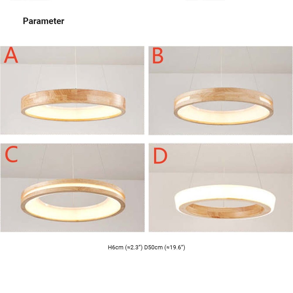 Ring Pendant Light Wood and Acrylic | Modern Minimalist Style | Uniform LED Illumination for Dining and Living Rooms