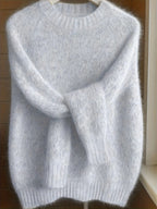 Women's Soft Mohair Blend Sweater – Relaxed Fit Crew Neck Knit Pullover