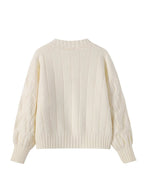 Women's V-Neck Knit Sweater with Large Bow – Elegant Batwing Sleeve Pullover
