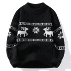 Men's Christmas Sweater – Cable Knit Reindeer and Snowflake Winter Pullover