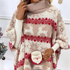 Women's Christmas Turtleneck Sweater – Loose Fit Batwing Sleeve Knit Pullover