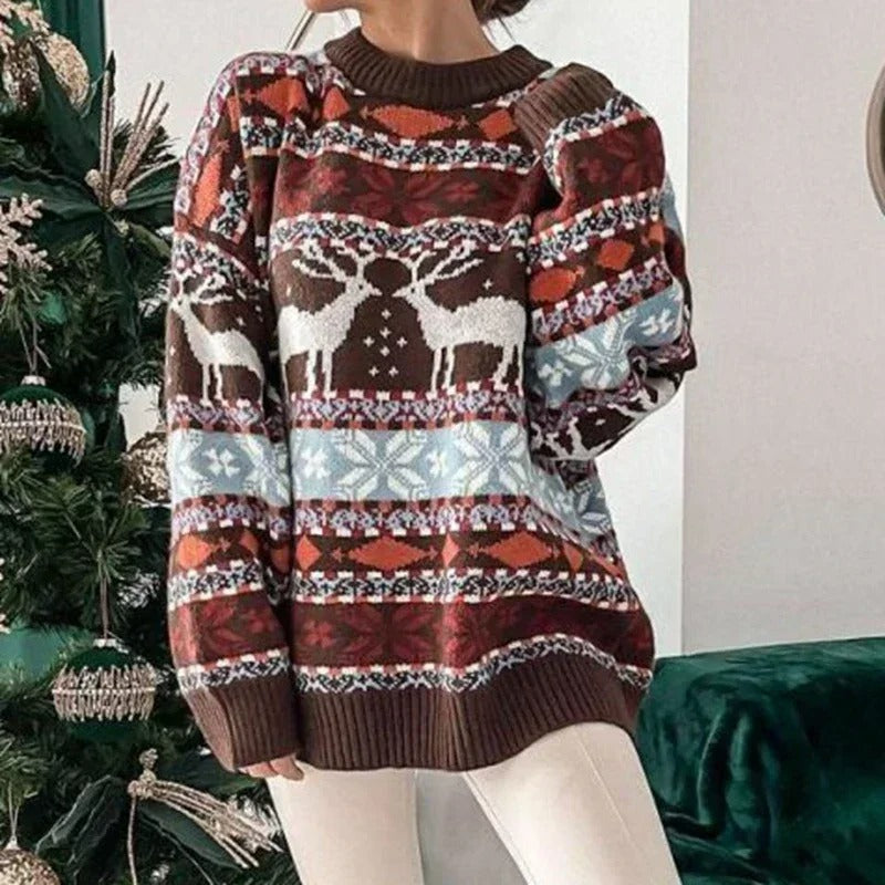 Women's Oversized Christmas Sweater – Y2K Nordic Geometric Pattern Chunky Knit Pullover