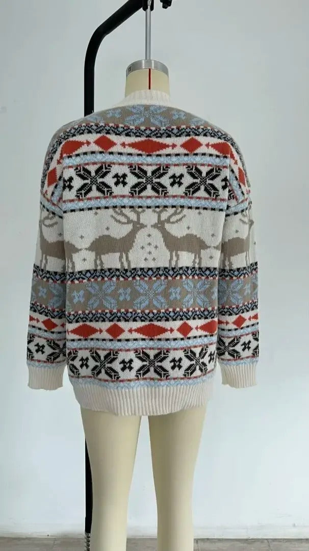 Women's Oversized Christmas Sweater – Y2K Nordic Geometric Pattern Chunky Knit Pullover
