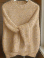 Women's Soft Mohair Blend Sweater – Relaxed Fit Crew Neck Knit Pullover