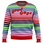 Good Guys Graphic Christmas Sweatshirt – Colorful Striped Long Sleeve Pullover