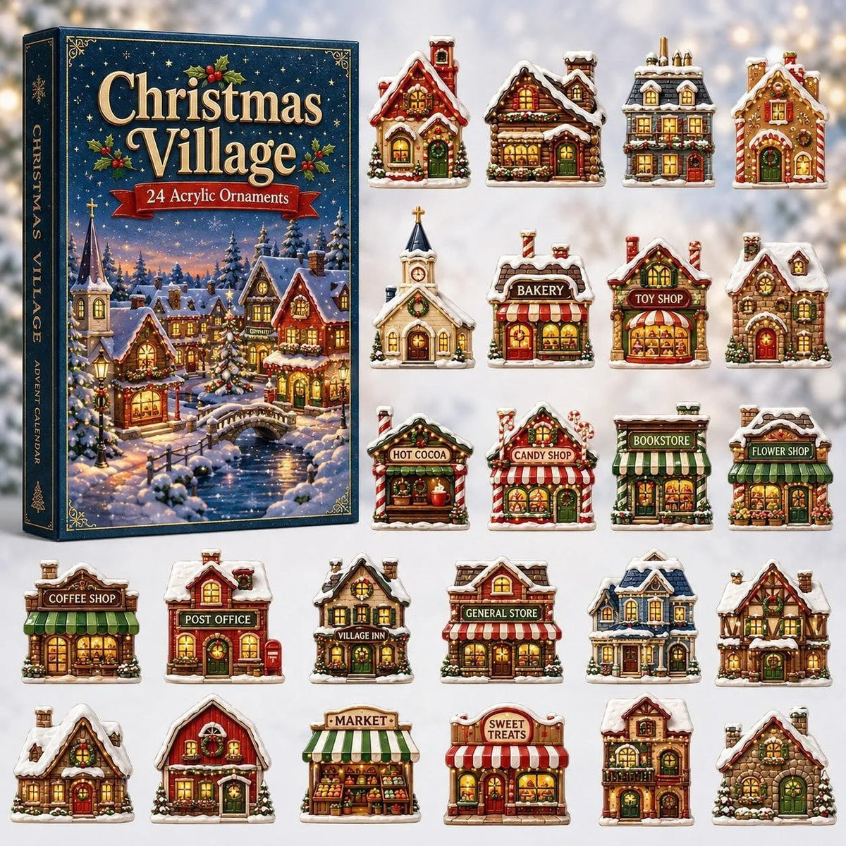 24-day Mini Christmas Calendar with Building Blocks, Unique Designs, Buildable Bricks, Includes Hanging Loops, Festive Countdown