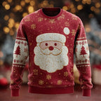 Men's Christmas Sweater – 3D Santa Claus Face Fuzzy Knit Pullover with Long Sleeves