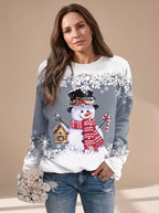Women's Christmas Sweater with Snowman Motif | Festive Holiday Pullover | Round Neck Long Sleeve Relaxed Fit Holiday Top