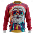 Men's Christmas Sweater – 3D Santa Claus Face Fuzzy Knit Pullover with Long Sleeves