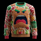 Men's Christmas Sweater – 3D Santa Claus Face Fuzzy Knit Pullover with Long Sleeves