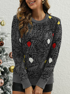 Women's Christmas Sweater – Green Jacquard Knit Pullover with Festive Ornaments