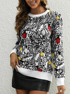 Women's Christmas Sweater – Green Jacquard Knit Pullover with Festive Ornaments
