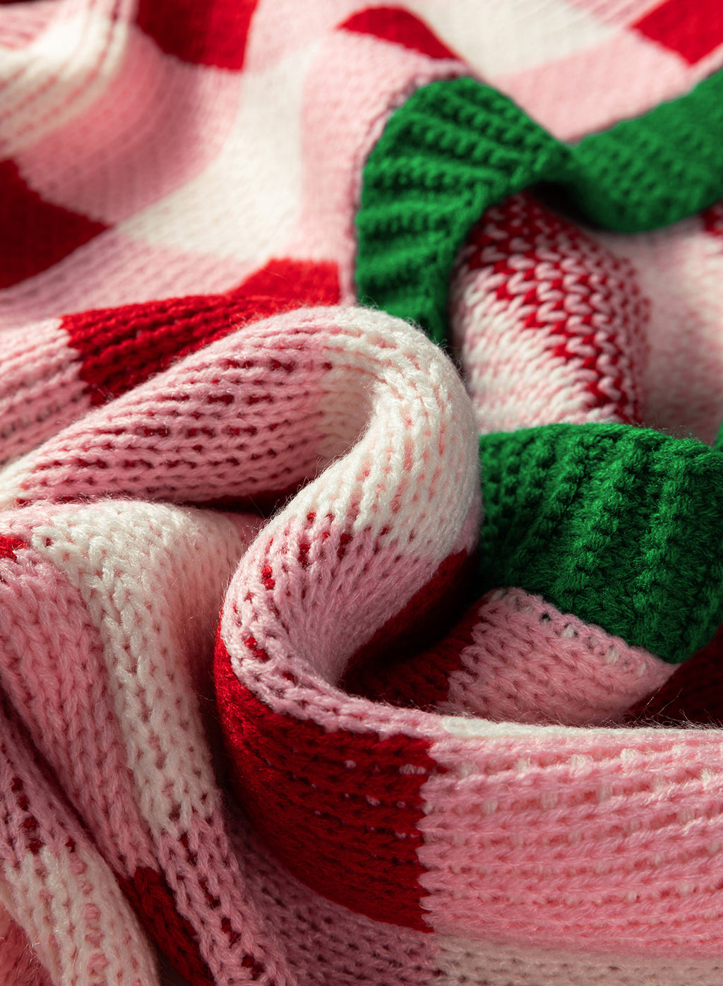 Women's Pink Plaid Christmas Cardigan – Open Front Knit Sweater with Green Trim and Bow Details