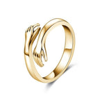 Hugging Hands Ring Adjustable Stainless Steel Band - Symbolic Love and Connection Jewelry Gift for Women and Men - Open Wrap Style