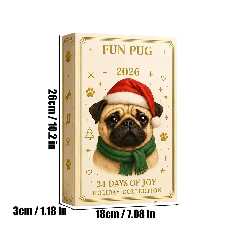 Pug Christmas Countdown Calendar 2026 24 Days Mini Dog Figurine Advent Festive Decoration Party Supplies Stockings Office Table Living Room