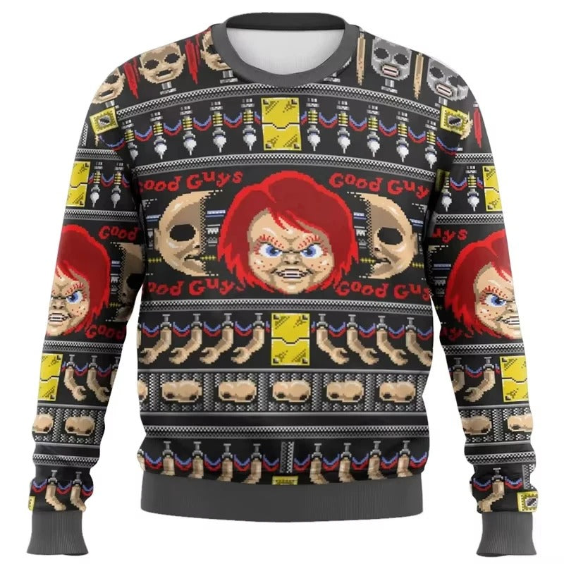Good Guys Graphic Christmas Sweatshirt – Colorful Striped Long Sleeve Pullover