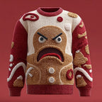 Men's Christmas Sweater – 3D Santa Claus Face Fuzzy Knit Pullover with Long Sleeves