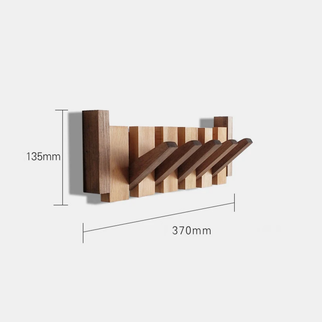 Piano Coat Rack Walnut and Beech Wood | Foldable Magnetic Hooks | Space-Saving Handmade Wall Storage for Entryway