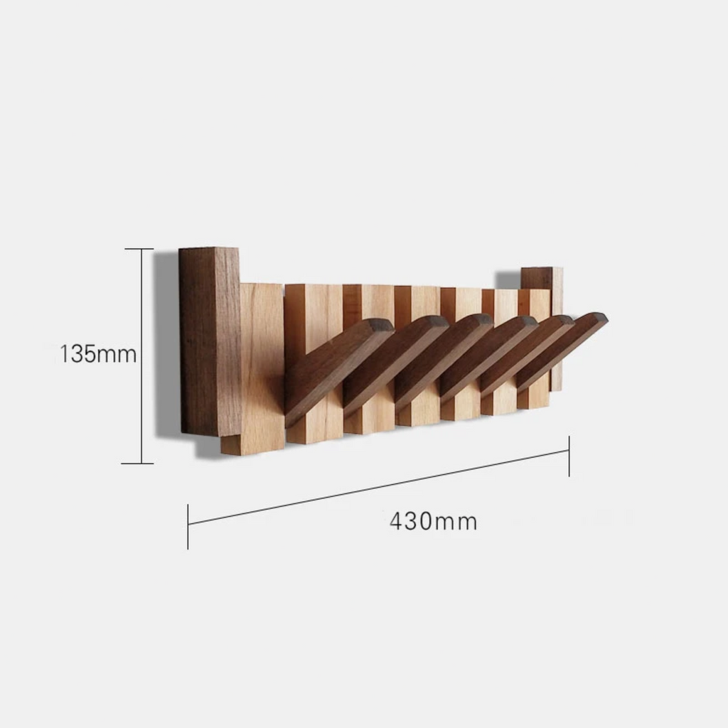 Piano Coat Rack Walnut and Beech Wood | Foldable Magnetic Hooks | Space-Saving Handmade Wall Storage for Entryway