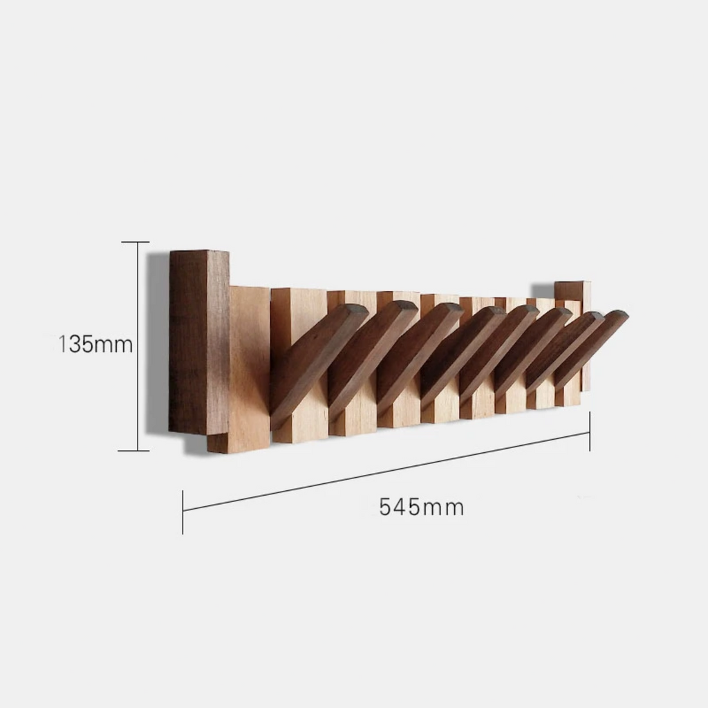 Piano Coat Rack Walnut and Beech Wood | Foldable Magnetic Hooks | Space-Saving Handmade Wall Storage for Entryway