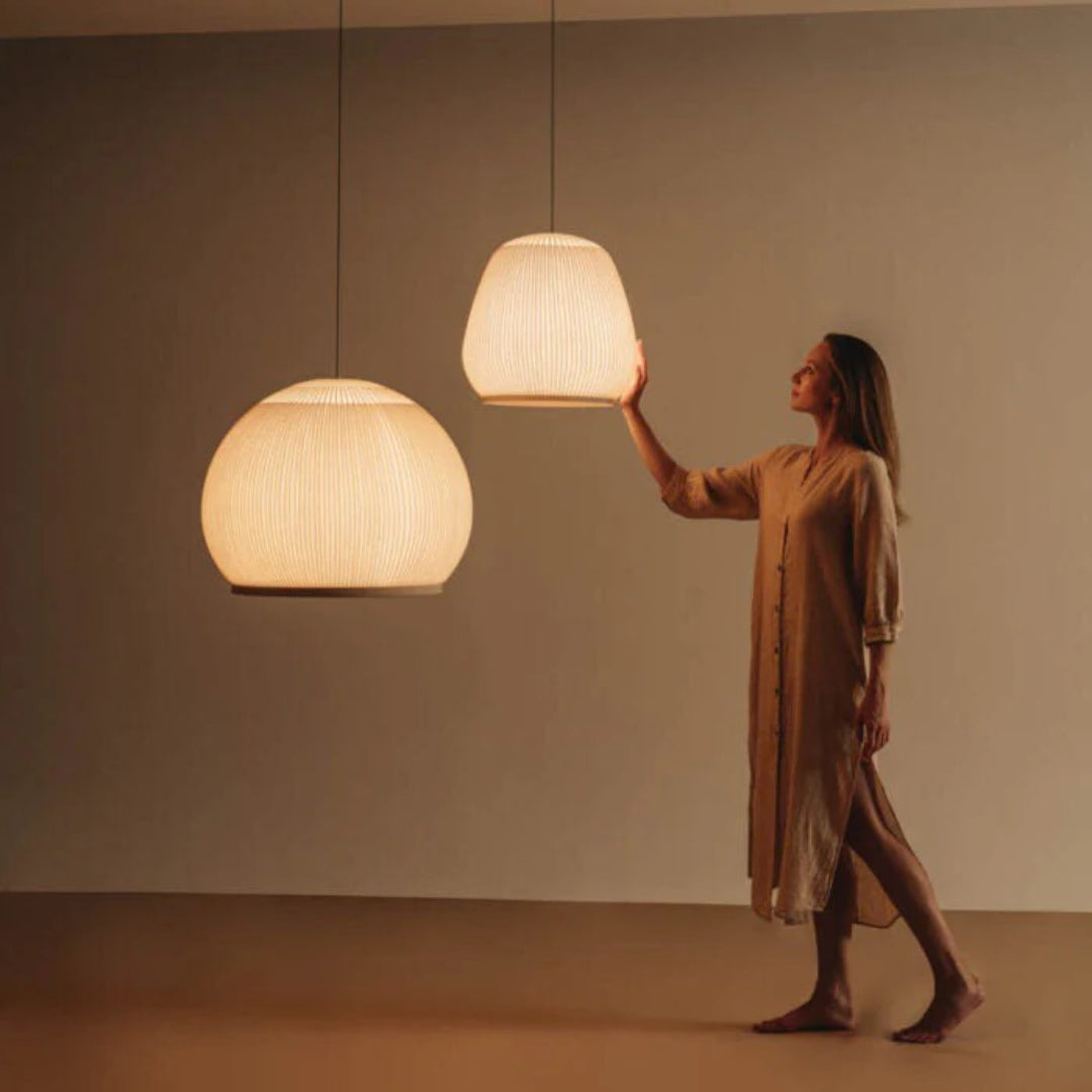 Japandi Ribbed Wood Pendant Light
