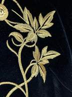 Women's Black Velvet Jacket – Gold Floral Embroidered Long Sleeve Button-Up Coat