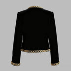 Women's Black Velvet Jacket – Gold Floral Embroidered Long Sleeve Button-Up Coat