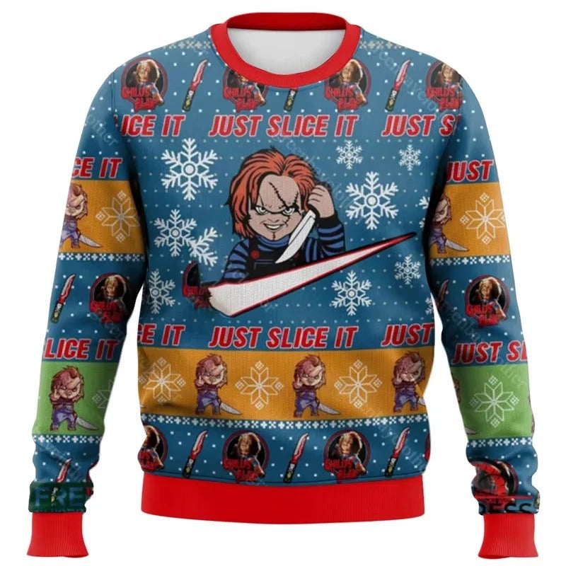 Good Guys Graphic Christmas Sweatshirt – Colorful Striped Long Sleeve Pullover
