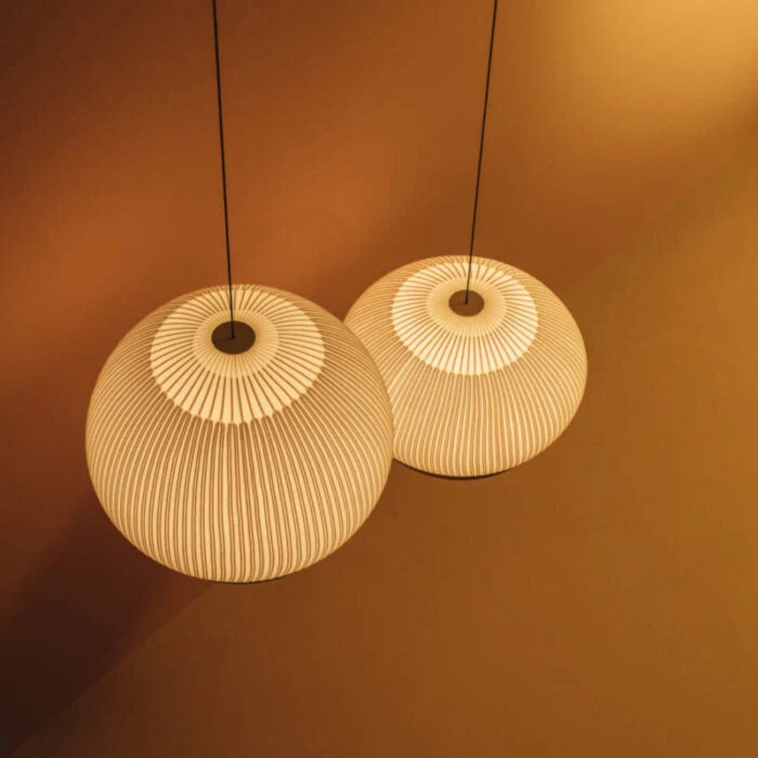 Japandi Ribbed Wood Pendant Light