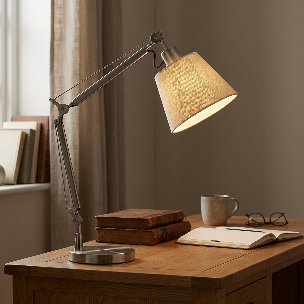Adjustable Table Lamp Aluminum and Ironwork | Articulated Arm Design | Focused Lighting for Reading and Desk Workspaces