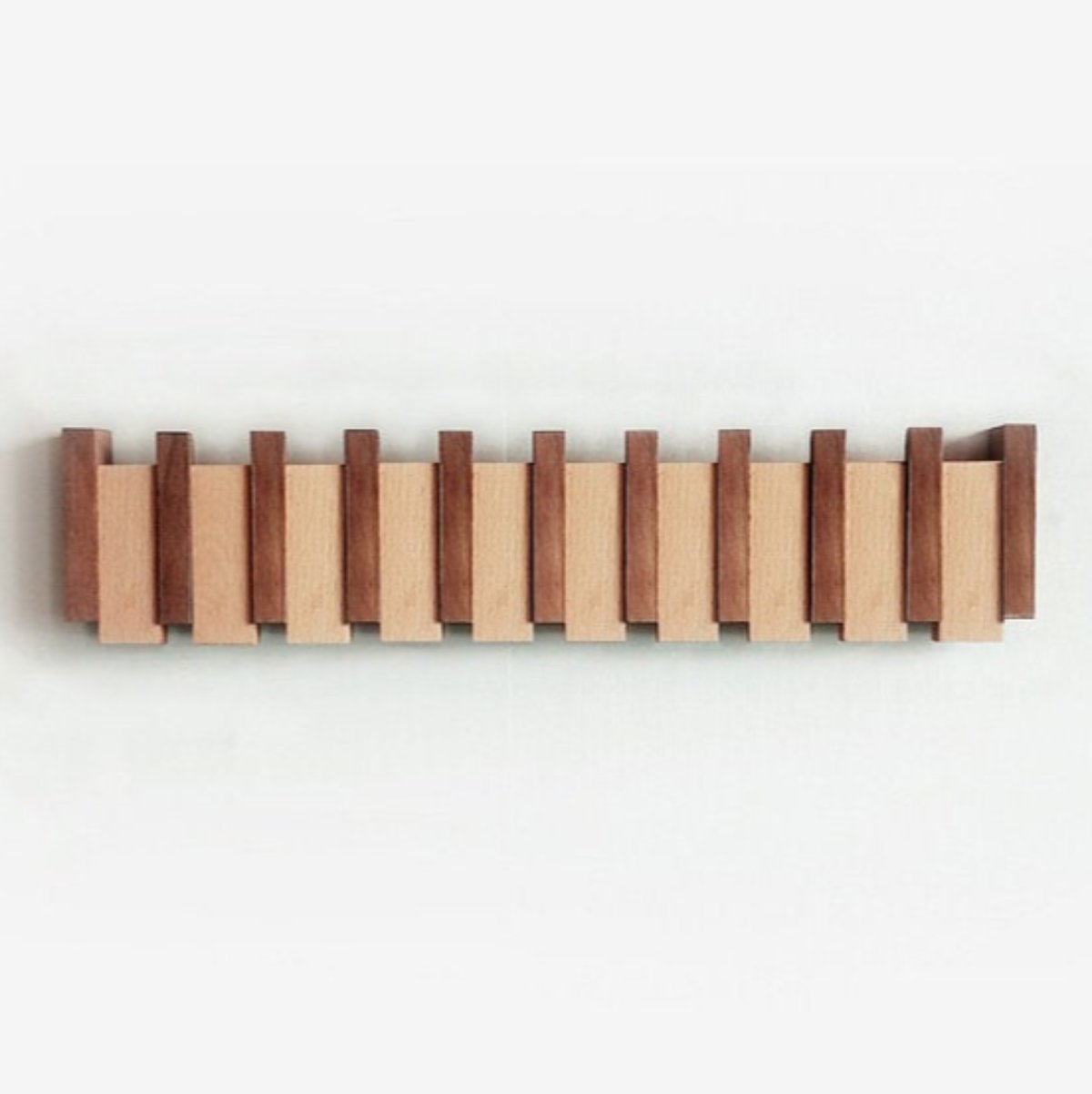 Piano Coat Rack Walnut and Beech Wood | Foldable Magnetic Hooks | Space-Saving Handmade Wall Storage for Entryway