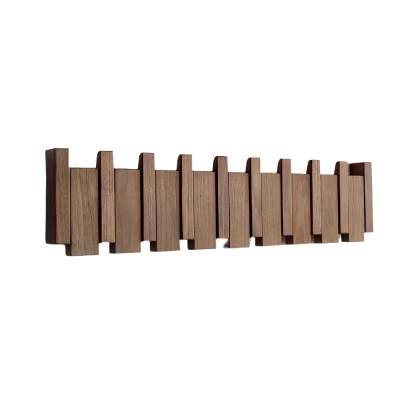 Piano Coat Rack Walnut and Beech Wood | Foldable Magnetic Hooks | Space-Saving Handmade Wall Storage for Entryway